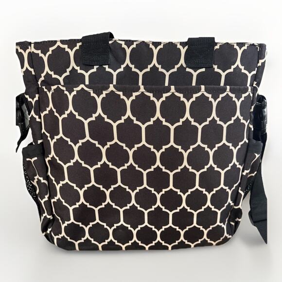 Skip Hop Canvas Diaper Bag Tote Adjustable Shoulder Strap Brown Black Geometric - Picture 2 of 5